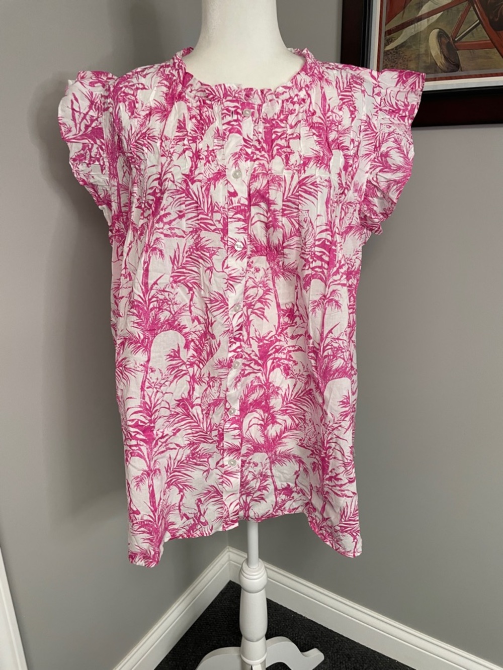Lane Bryant Womens Flutter sleeve peasant top size 18 Pink White NWT tropical